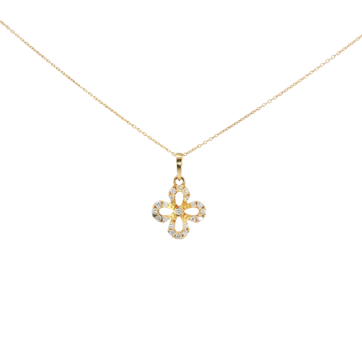 18k Yellow Gold Clover Charm Necklace