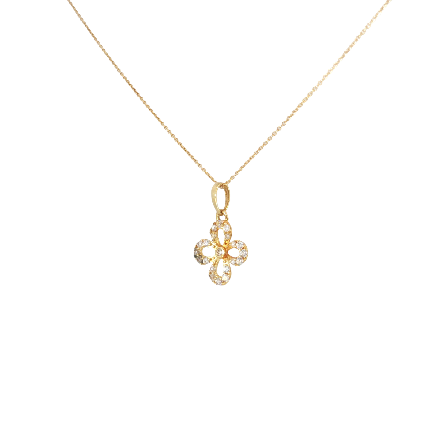 18k Yellow Gold Clover Charm Necklace