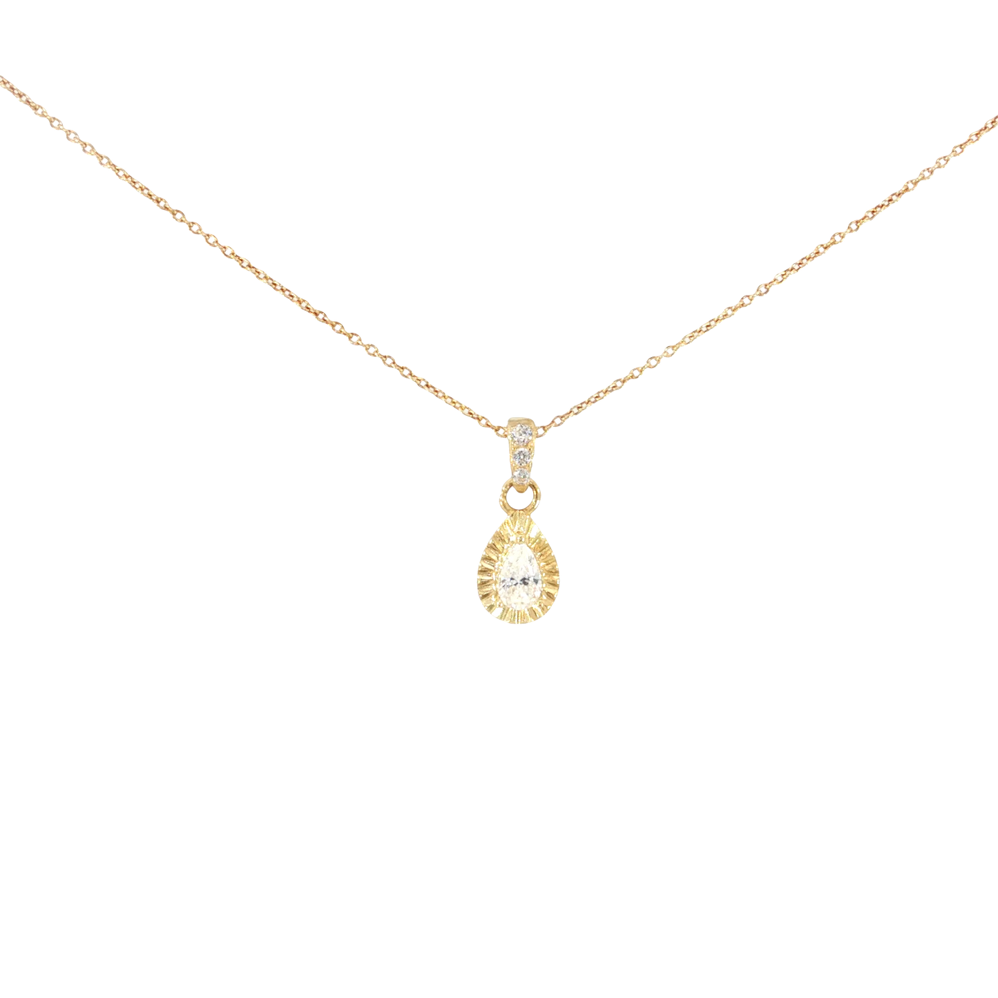 18k Yellow Gold Charm Necklace with Pear Cut stone Pendant