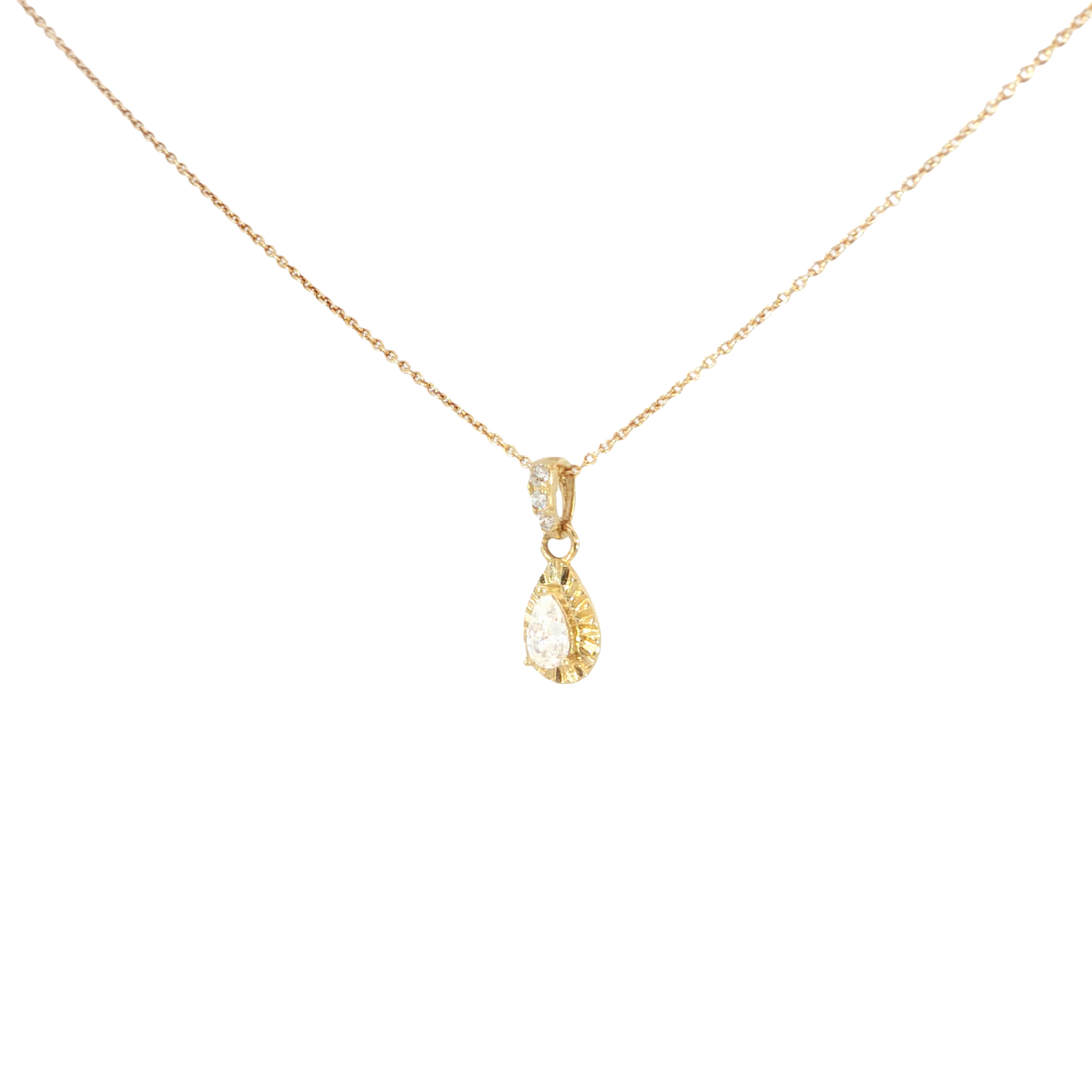 18k Yellow Gold Charm Necklace with Pear Cut stone Pendant
