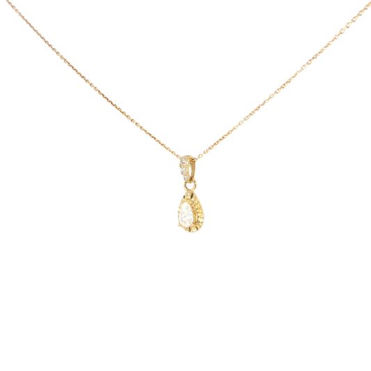 18k Yellow Gold Charm Necklace with Pear Cut stone Pendant