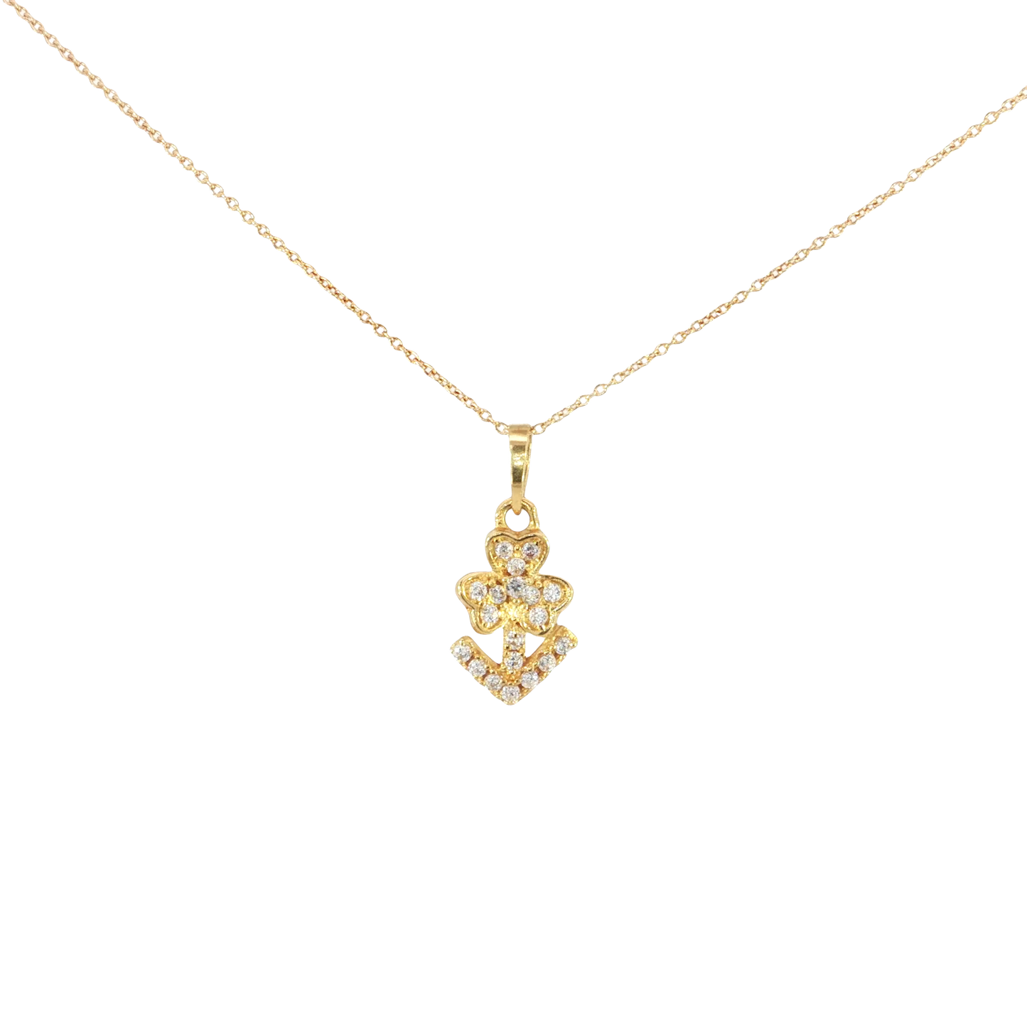18k Yellow Gold Clover and Anchor Charm Necklace