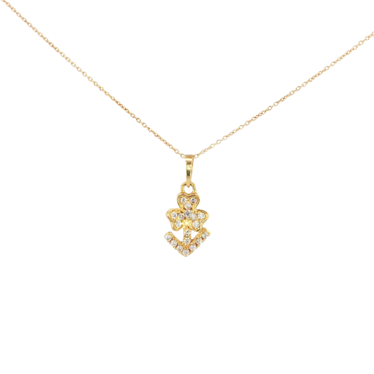 18k Yellow Gold Clover and Anchor Charm Necklace