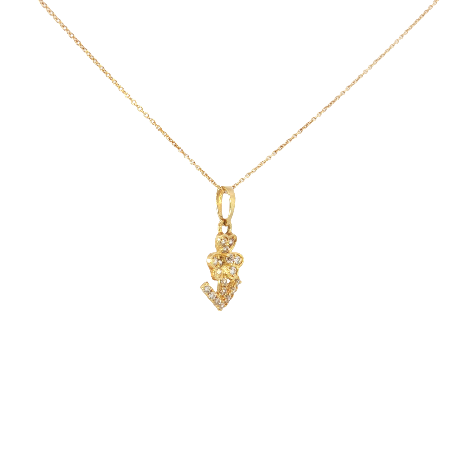 18k Yellow Gold Clover and Anchor Charm Necklace