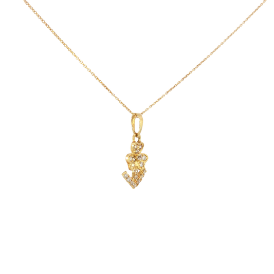 18k Yellow Gold Clover and Anchor Charm Necklace