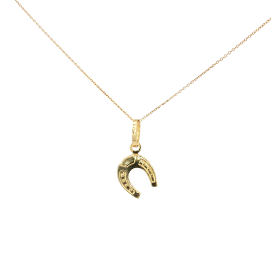 18k Yellow Gold Horseshoe Charm Necklace, Good Luck Amulet