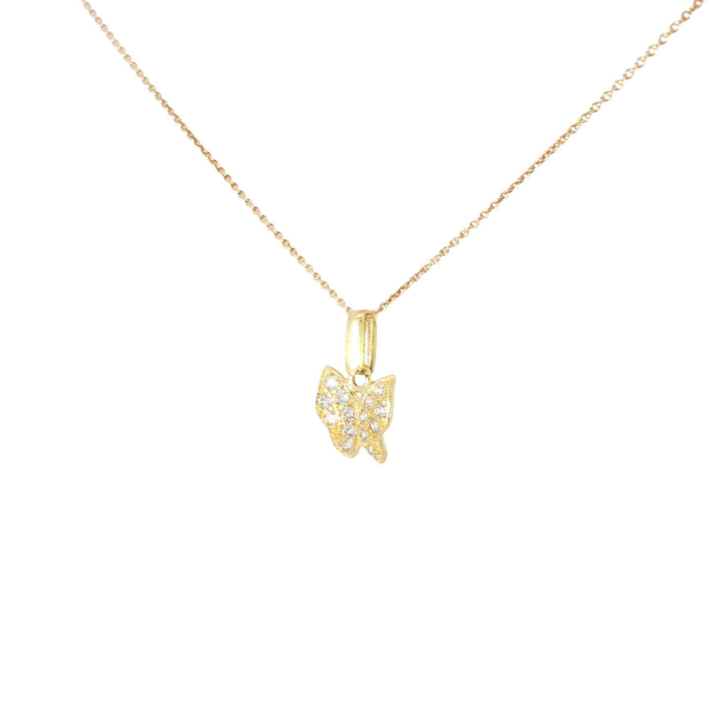 18k Yellow Gold Charm Necklace Butterfly Pendant