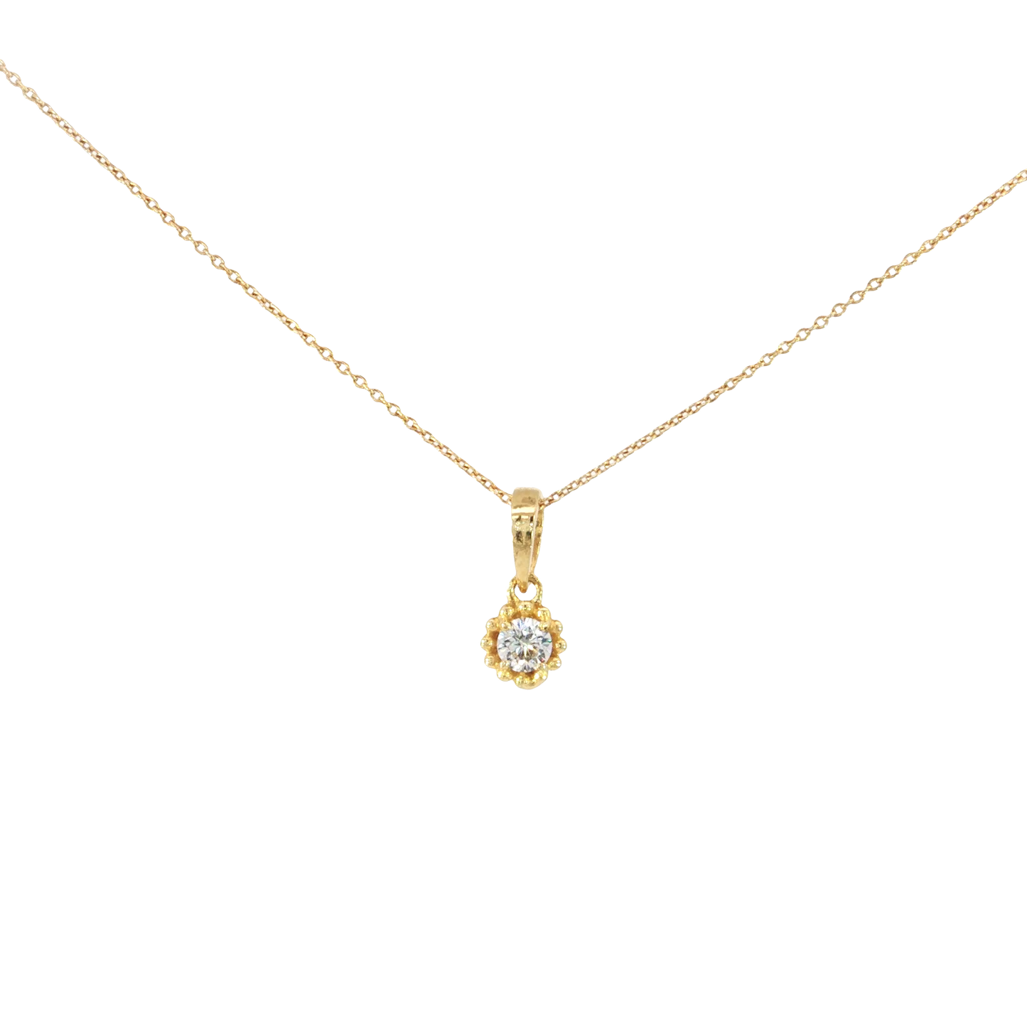 18k Yellow Gold Necklace with Round Brilliant Charm