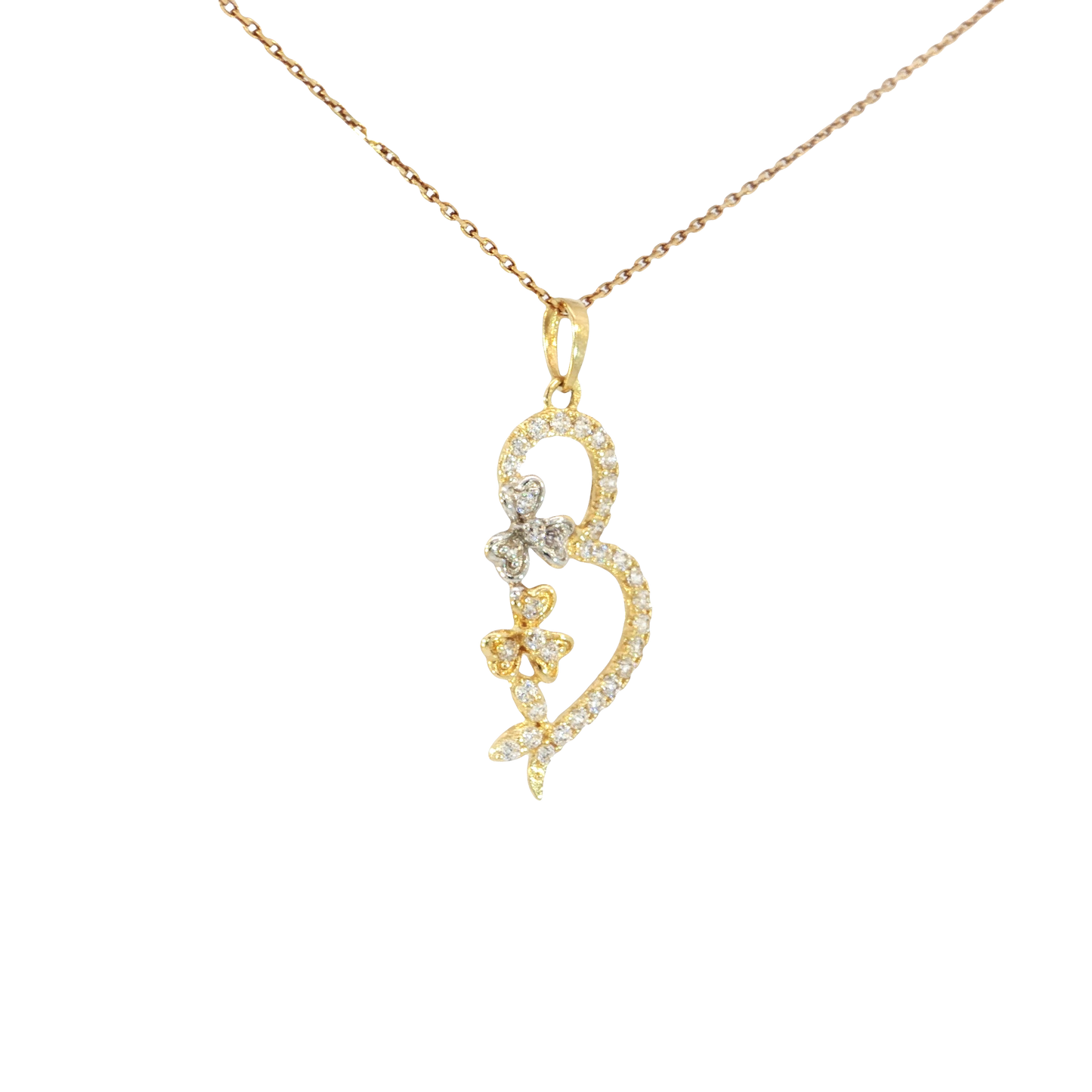 18k Yellow Gold Heart and Clover Charm Necklace