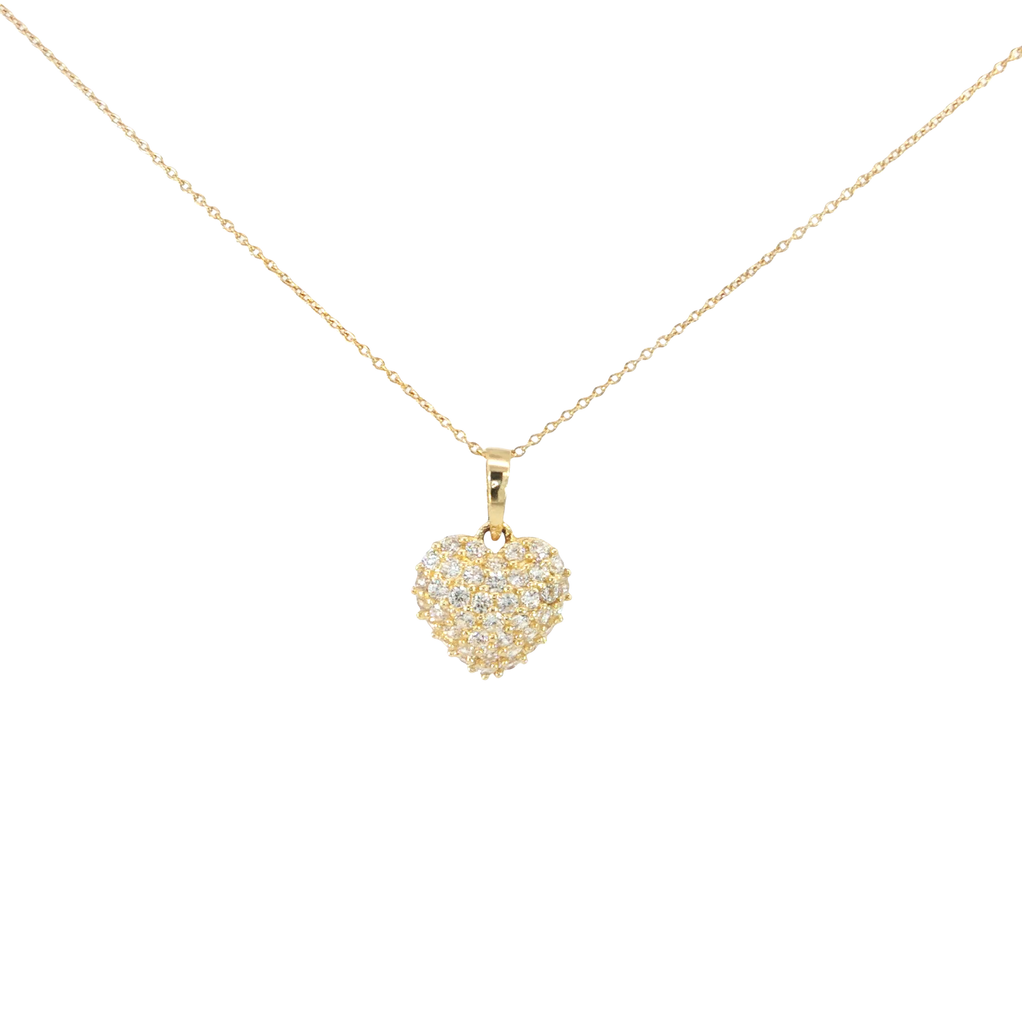 18k Yellow Gold Heart Charm Necklace with stones Pave