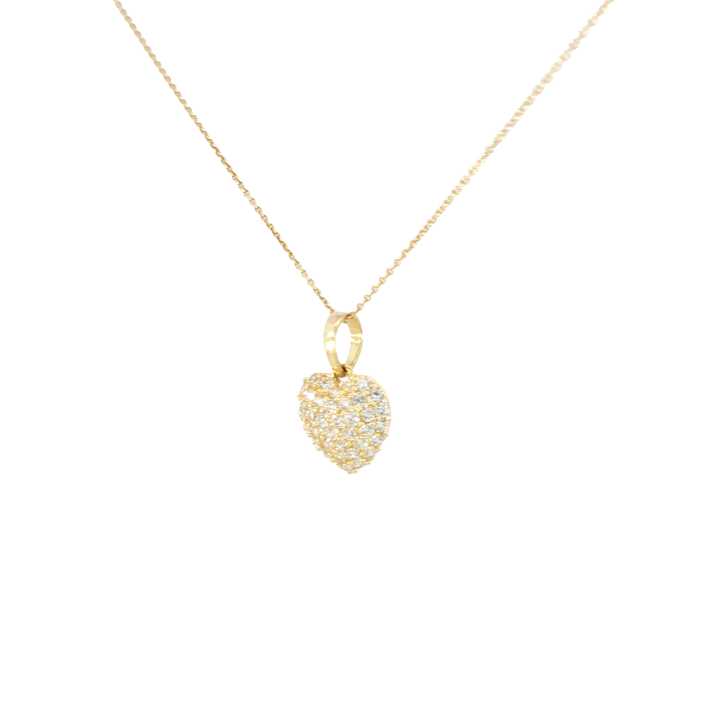 18k Yellow Gold Heart Charm Necklace with stones Pave