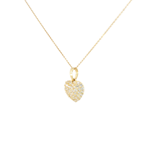 18k Yellow Gold Heart Charm Necklace with stones Pave