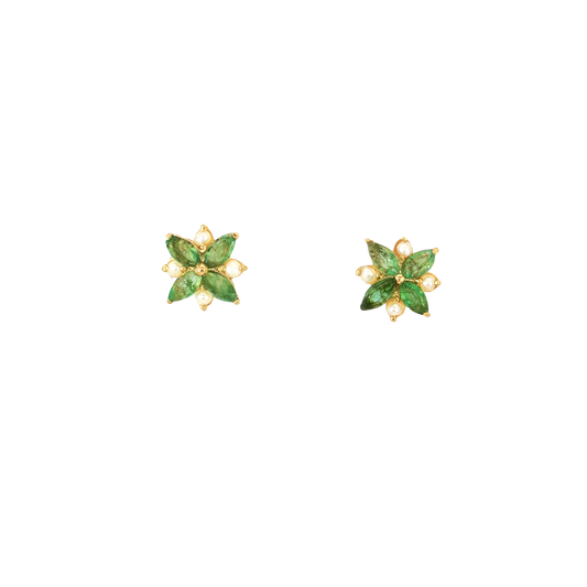 Toleen Emerald Single Earrings with Bahraini Pearls