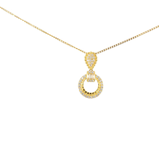 Minimalist Round Brilliant-Cut CZ Pendant Yellow Gold Charm Necklace
