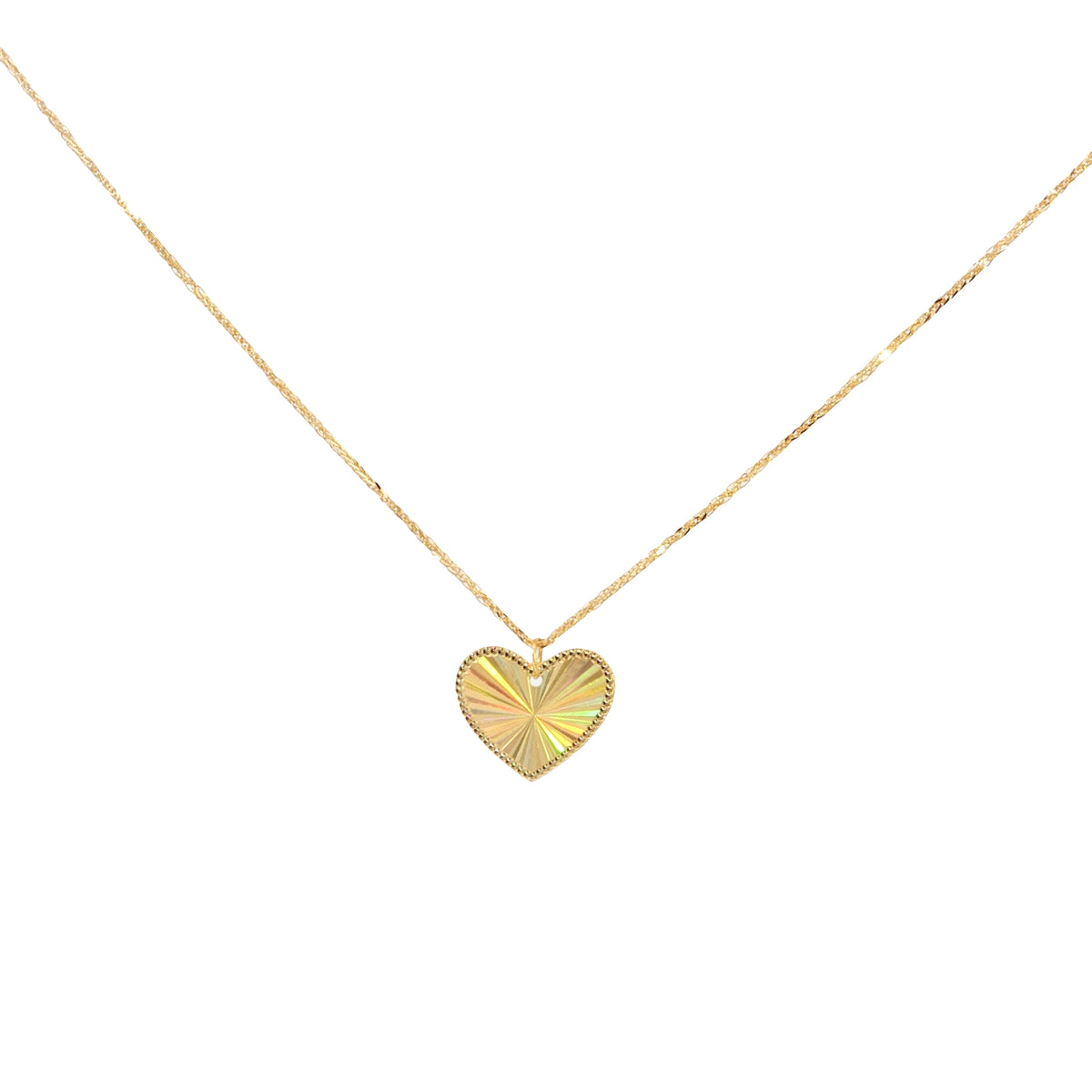 Yellow Gold Heart Sunburst Pendant Necklace with Milgrain Edge