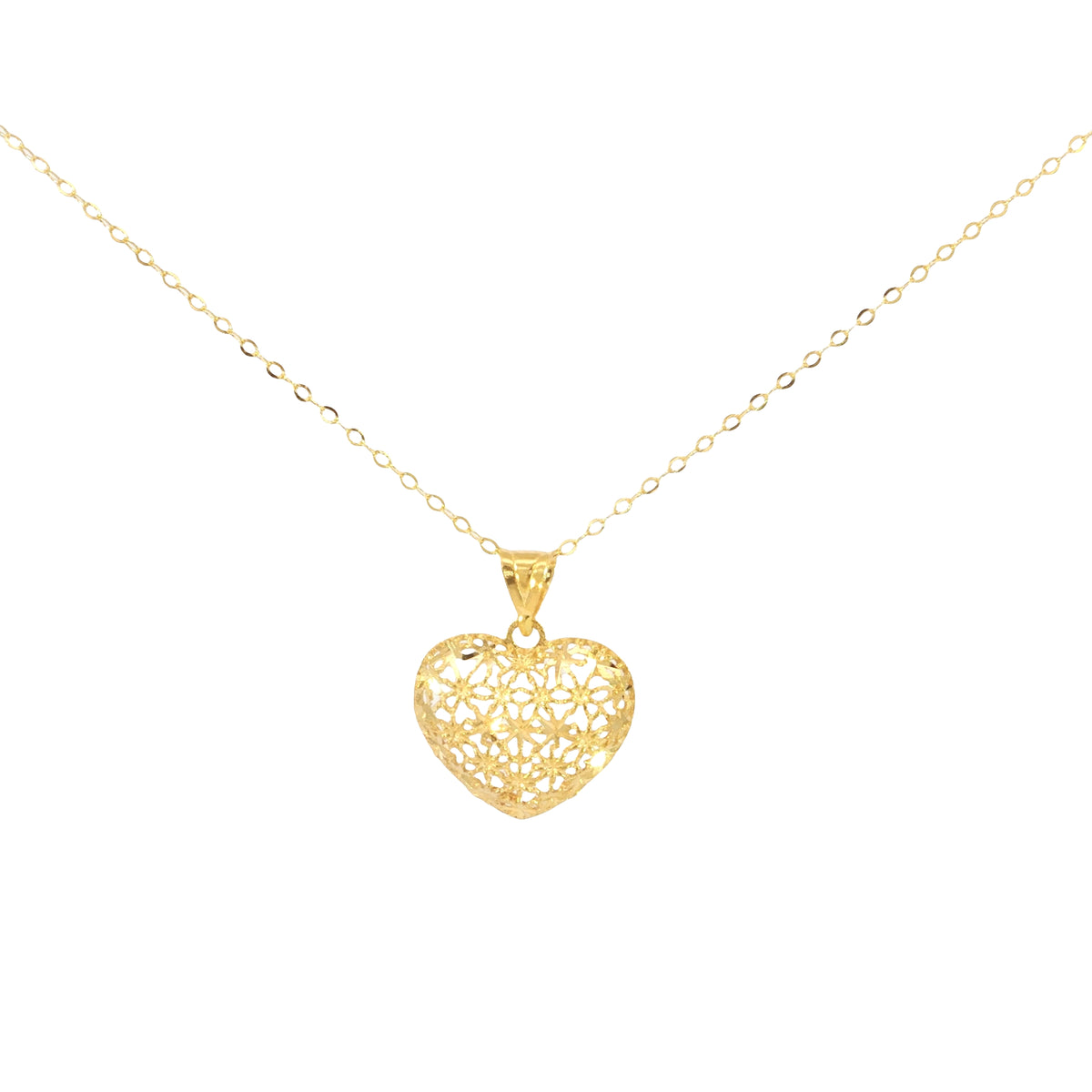 Yellow Gold Filigree Heart Pendant Necklace with Cable Chain