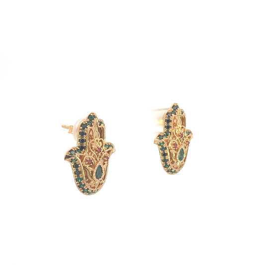 Turath Collection: 21k Hamsa Earrings - Colorful