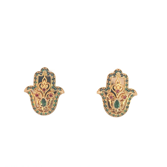 Turath Collection: 21k Hamsa Earrings - Colorful