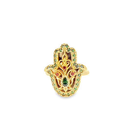 Turath Collection: 21k Hamsa Ring - Colorful