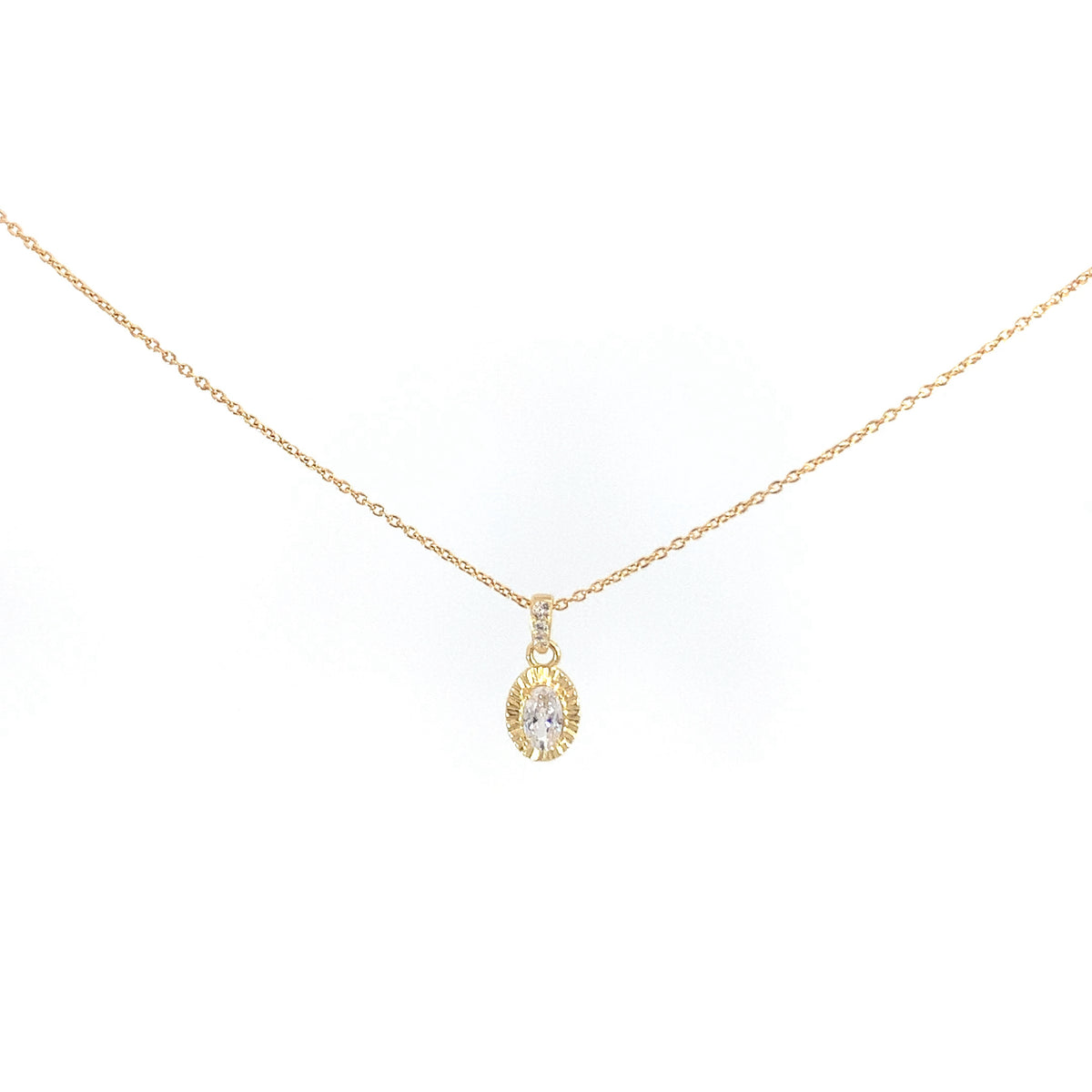 Yellow Gold Oval Pendant Necklace with Cubic Zirconia