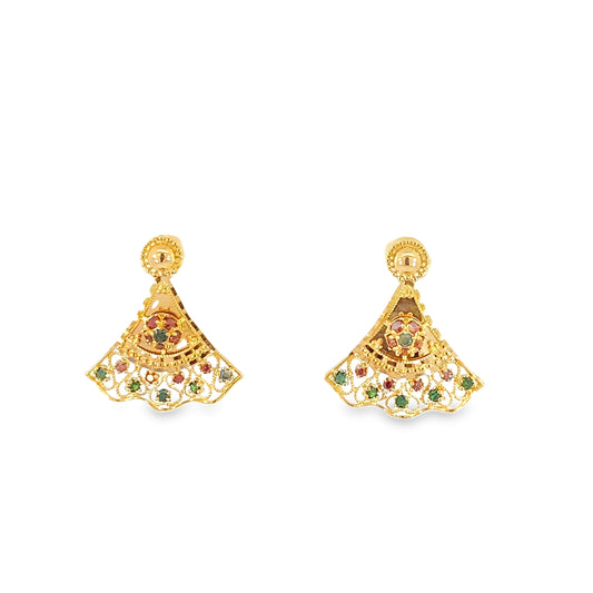 Turath Collection: 21k Fan Earrings - Colorful
