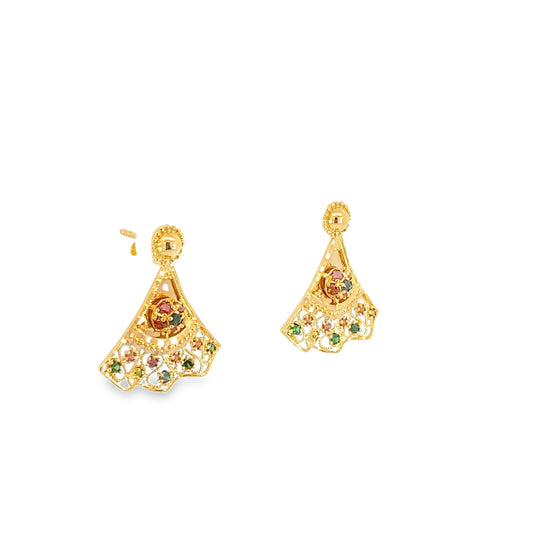 Turath Collection: 21k Fan Earrings - Colorful