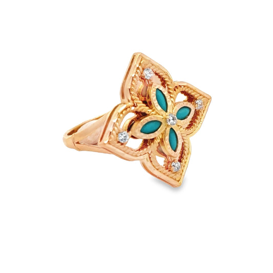 Turath Collection: 21k Flower Ring - Turquoise