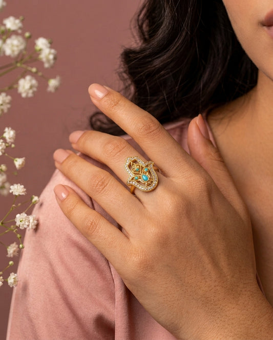 Turath Collection: 21k Hamsa Ring - Turquoise, product photo 2