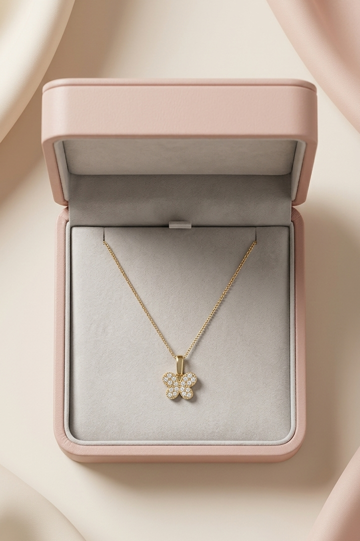 Yellow Gold Butterfly Charm Necklace, product photo 3
