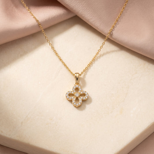 Yellow Gold Clover Charm Necklace, product photo 1