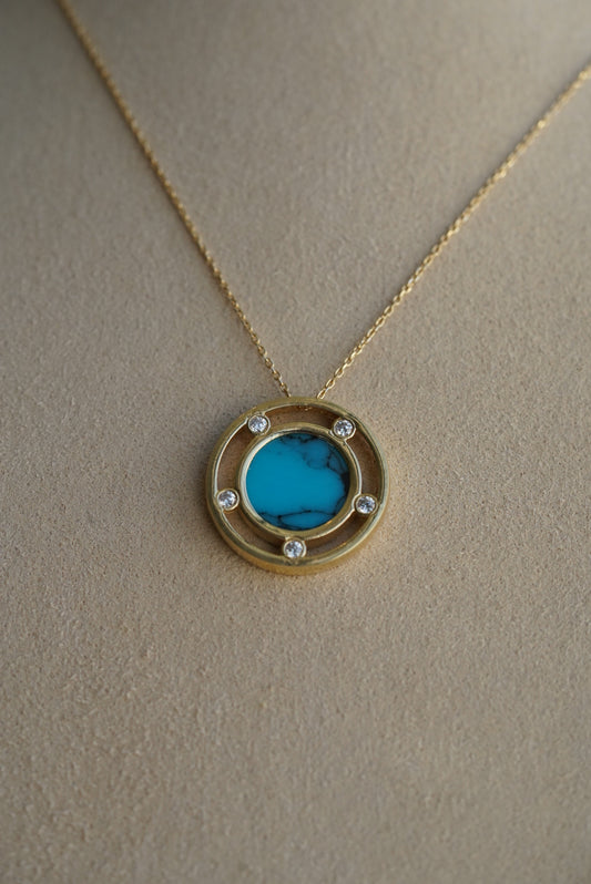 18k Necklace - Turquoise Circle