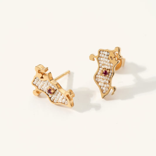 Bahrain Collection - Pearl and Ruby Earrings