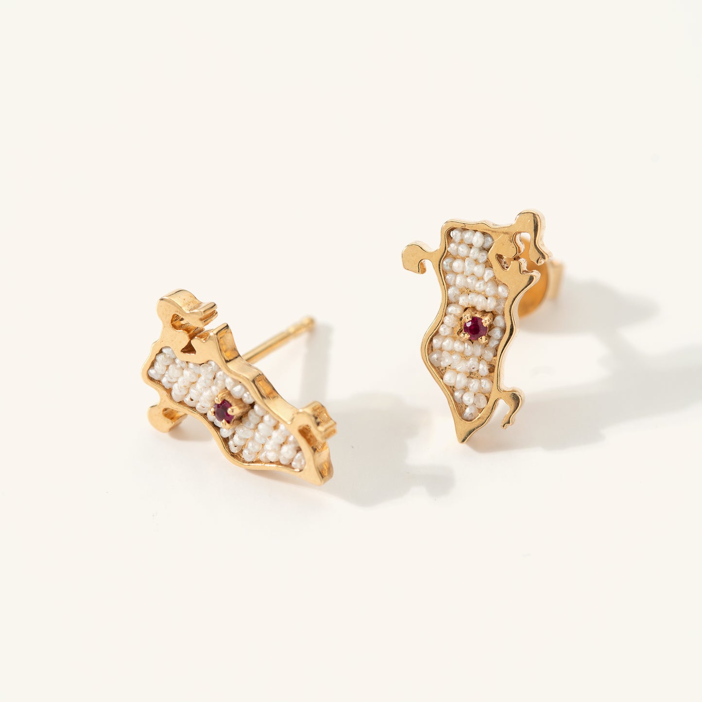 Bahrain Collection - Pearl and Ruby Earrings