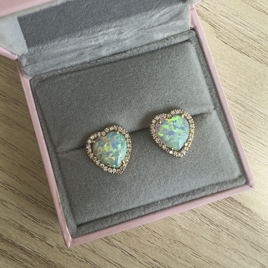 18k Earrings - Heart Opals